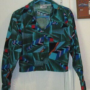 MINE & BILL'S OUTFITTERS Colorful Cropped Cotton Western Shirt Large